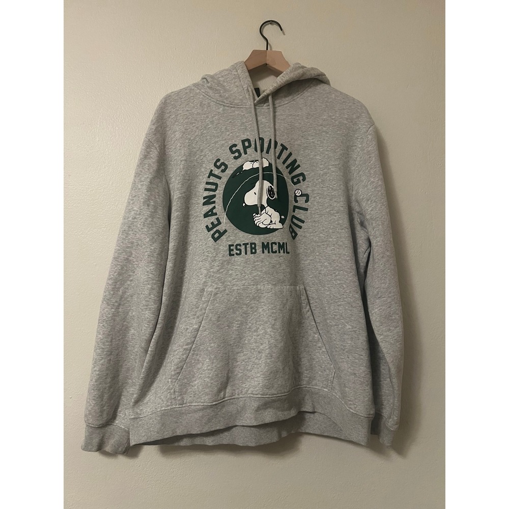 HM Peanuts Sporting Club Snoopy Hoodie Grey Heather Graphic Sweatshirt XL